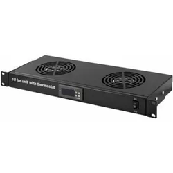 Dsit 19” Lüftereinheit – mit 2 Ventilatoren inkl. Thermostat, Serverschrank Zubehör, Schwarz