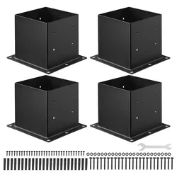 VEVOR Aufschraubhülse, 4 Stk., Pfostenträger Innenmaß 92x92 mm für 88,9x88,9 mm Pfosten, robuste Bodenhülse aus Karbonstahl, ideal für Pavillon-Terrassengeländer, Stützdeck-Grundplatte, schwarz