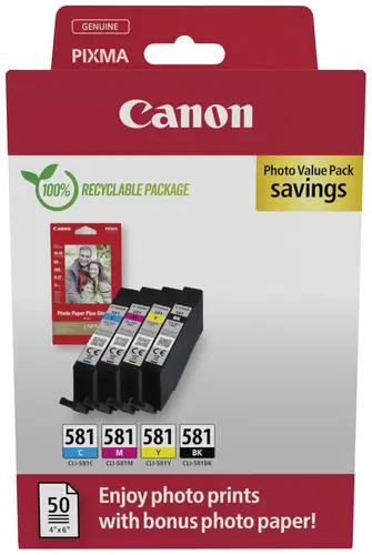 Canon Druckerpatrone CLI-581 BK/C/M/Y Photo Value Pack Original Kombi-Pack Schwarz, Cyan, Magenta, Gelb 2106C006