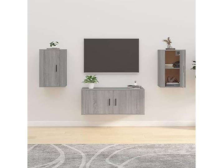 HEFZGDB TV Wandschrank Set 2 Stück Grau Sonoma 40x34,5x60 cm Wandmontage Schrank mit Stauraum Multifunktionaler Medienschrank für Wohnzimmer