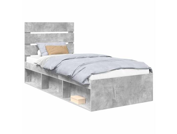 PUGYNBK Bettrahmen mit Kopfteil Grau Beton 75 x 190 cm Massives Kiefernholz, feste Lamellen, minimalistischer Stil, langlebige Halterung