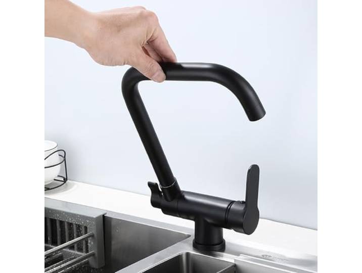 XJTNLB 3 Wege Wasserhahn Küche Schwarz Vorfenster Armatur Küche 3 in 1 Spültischarmatur Einhebel Wasserhahn für Küche