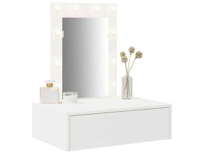 Table de maquillage - - Blanc - 60x40x70 cm - Bois d'ingénierie - Tiroir de rangement - Miroir plat - Bandes LED