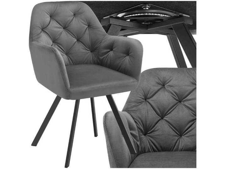 Chaise - TECTAKE - Fauteuil LUCIA pivotant en velours matelassé avec accoudoirs pieds en acier fins 58 x 58 x 87 cm - Gris