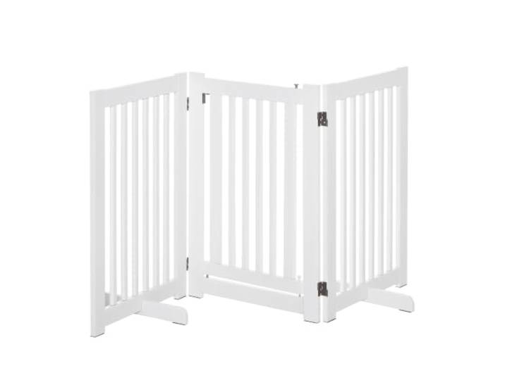 PawHut Barrière de Sécurité Chien Modulable Pliable 155x35\,5x76 cm Blanc Porte Verrouillable Intégrée\, MDF