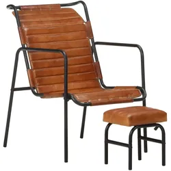 vidaXL Relaxsessel mit Fußhocker Braun Echtleder