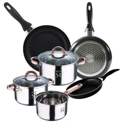 San Ignacio - 5-teiliges Kochgeschirr-Set aus Edelstahl Ø16/18/20cm und 3-teiliges Pfannenset Ø16/20/24cm aus gepresstem Aluminium, induktionsgeeignet