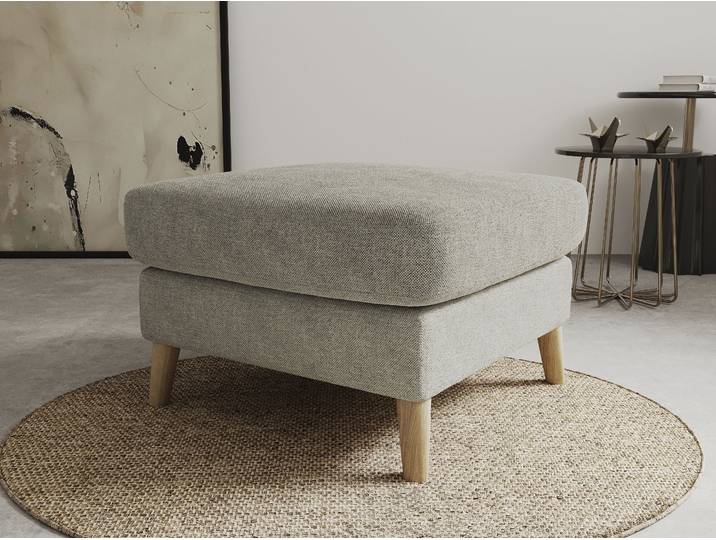 Polsterhocker GOODPRODUCT MARSEILLE , beige, B:70cm H:47cm T:70cm, 68% Polypropylene, 32% Polyester, Hocker, Polsterhocker, Massivholzbeine Eiche, Landhausstil, Wellenunterfederung