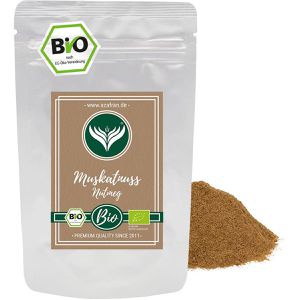 Azafran Muskatnuss Premium, wiederverschließbarer Beutel, BIO, aus Indonesien, gemahlen, 100 g
