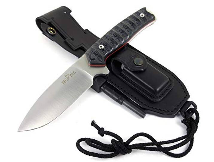 JEO-TEC Nº21 Messer mit feststehender Klinge für Outdoor Survival Bushcraft Jagd und Angeln, 11,5 cm Klinge, Scheide und Feuerstahl, Handgefertigt in Spanien, Full Tang Knife
