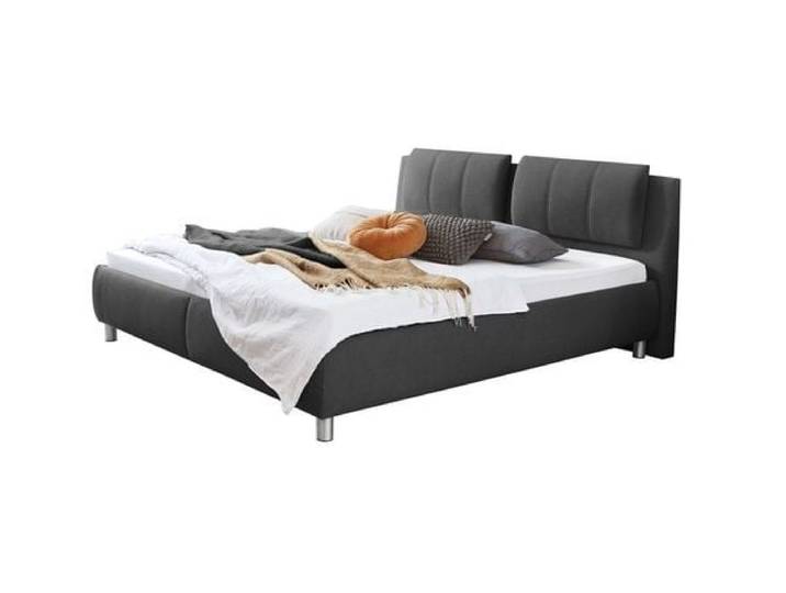 Polsterbett Gusana Webstoff mit Bettkasten 200x200cm Dunkelgrau klassischer Stil,