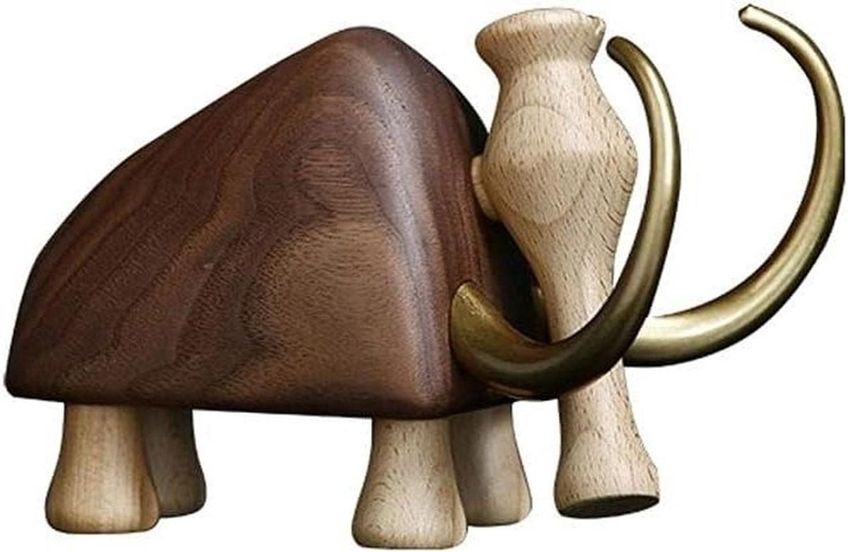 Handgesneden Houten Olifant Decoratie - Houtkleur Beeldje voor op Tafel