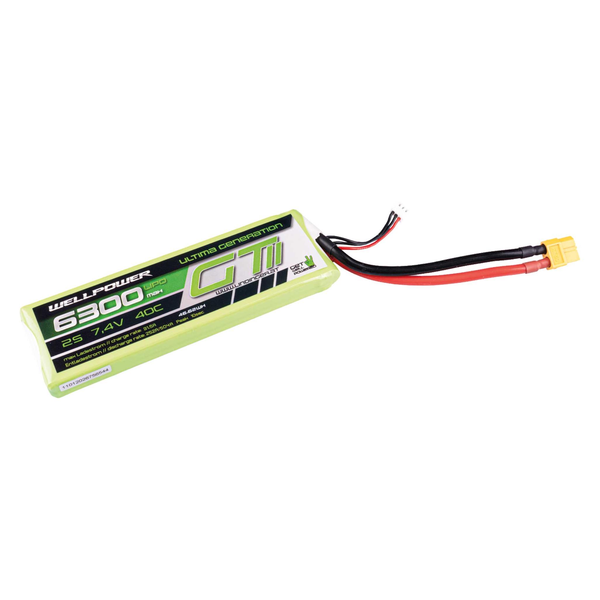 Wellpower LIPO AKKU ULTIMA GT II 6300 mAh / 7,4 Volt 2S 40/80C CH5/8 XT-60 (6300 mAh, 7.40 V) (6300-2S-35/70C-XT-60+GT II)