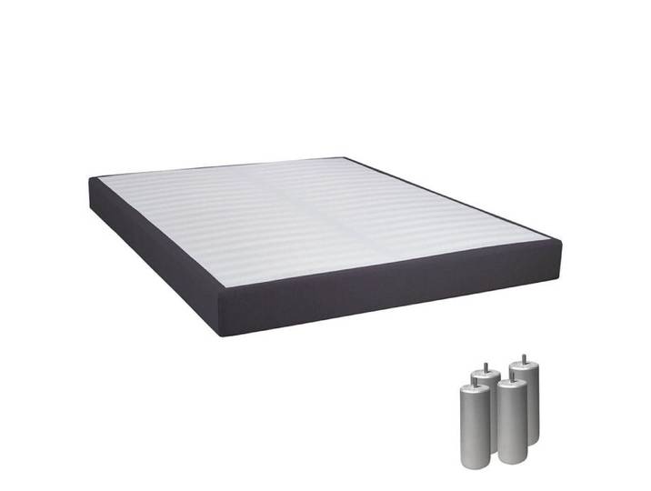 Tapikit - Sommier Tapissier Démontable 2x20 Lattes 140x190cm Anthracite + Pieds Argent 15cm