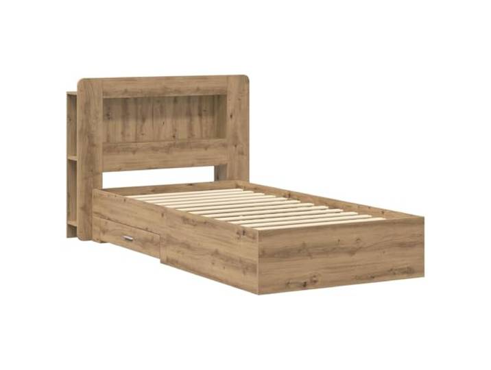 KTHLBRH Bettgestell mit Stauraum, Eichenholz, handgefertigt, 90 x 190 cm Technisches Holz, integrierte Schubladen, Kopfteil Schrank, einfache Montage
