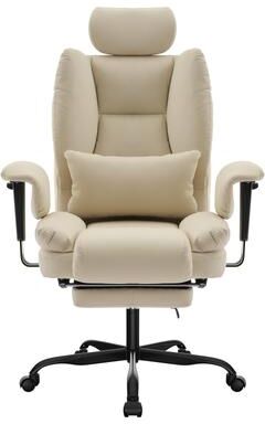 Ostweer Ergonomic High Backrest Office Chai with Lumbar Support, Liftable Headrest and Extendable Footrest -for Tall/Big Users, Beige