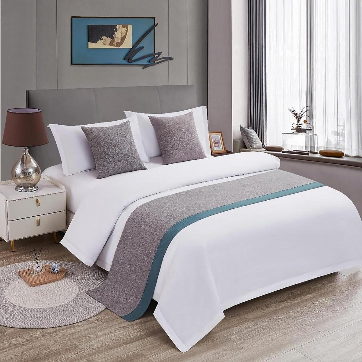 Bedloper Sprei met Bicolor Splicing Design - Grijs - 50 x 210 cm