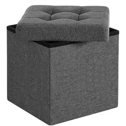 Songmics Faltbarer Wohnzimmer-Hocker mit Stauraum LSF27Z dunkelgrau grau