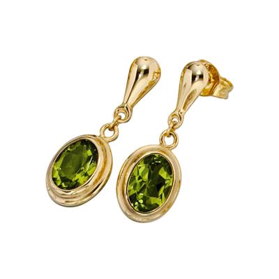 Paar Ohrhänger JOBO, gelb (gelbgold 585), Ohrringe, Damen, Gelbgold 585, oval 585 Gold mit Peridot