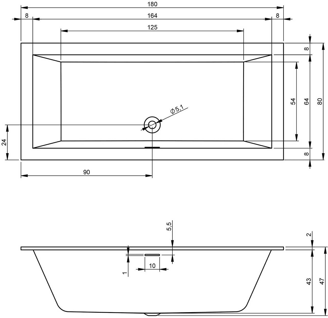 Riho Rethink Cubic Wall Badewanne, Back-2-Wall, links 180 x 80 cm