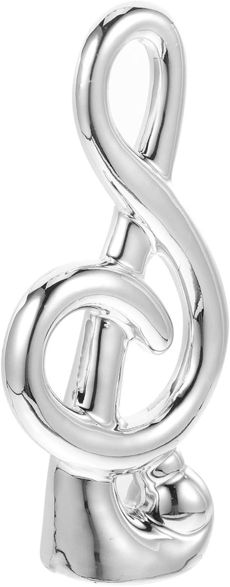 Zilveren Muzieknoot Beeldje - Decoratief Keramisch Ornament voor op je Bureau - Hoogte: 17.5 cm