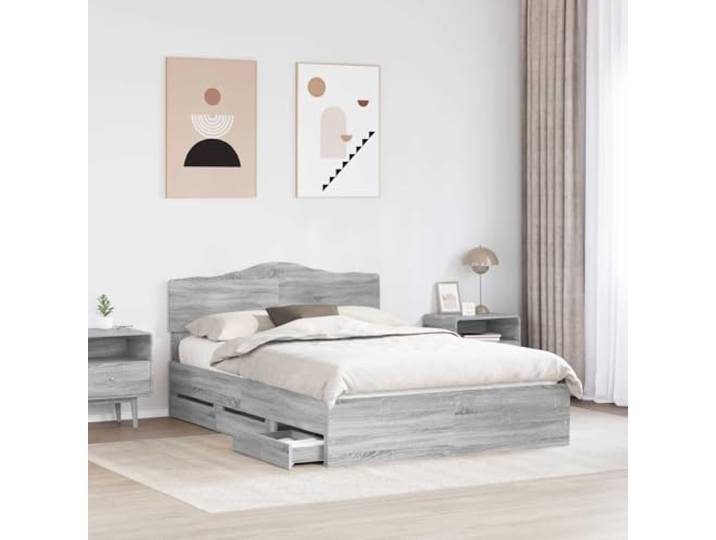 SKTQYQO Sonoma Bettgestell, grau, 160 x 200 cm Holztechnik, 6 versteckte Schubladen, Kopfteil inklusive, Selbstmontage