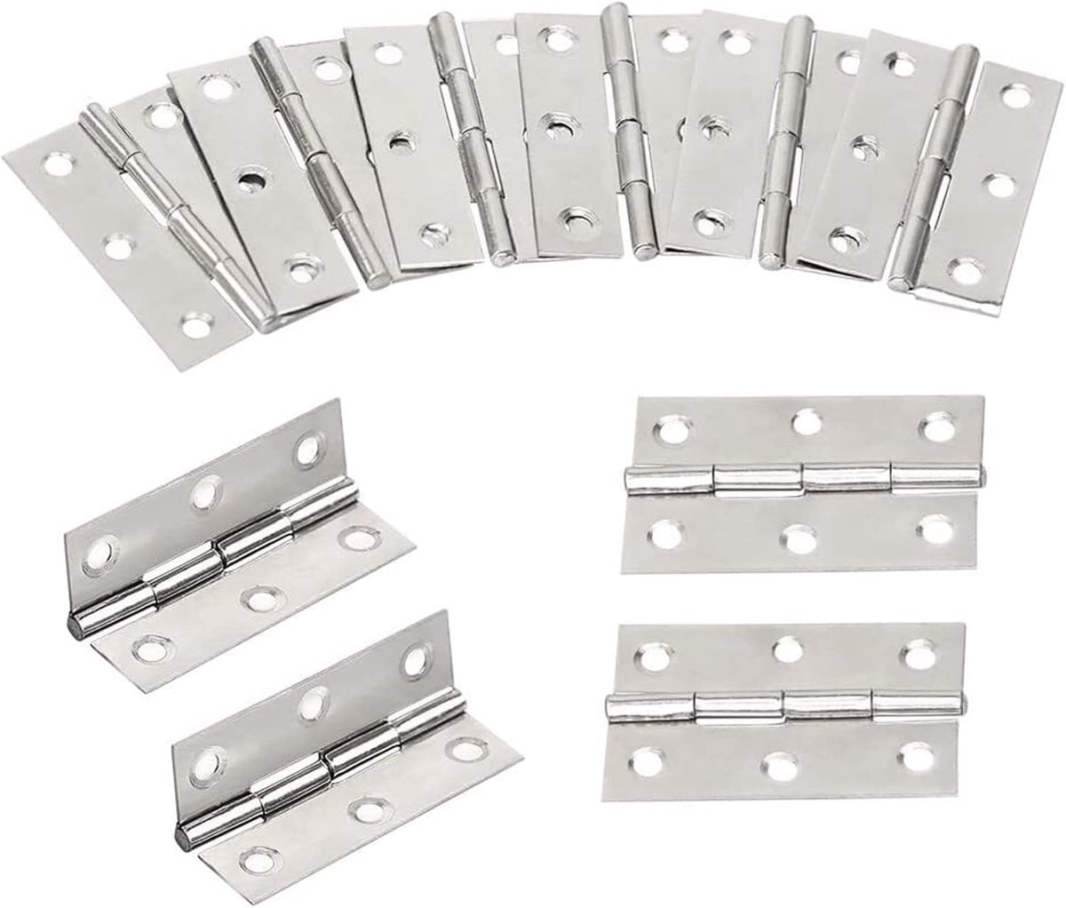 Set van 10 zilverkleurige mini meubelscharnieren van roestvrij staal voor het repareren van kleine kasten