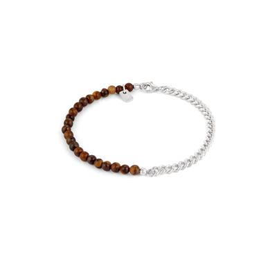 Armkette KUZZOI "Armband Tigerauge Perlen Braun 925 Sterling Silber" Gr. 21, silber, Armbänder, Herren, 21, Silber 925 (Sterlingsilber), Armkette