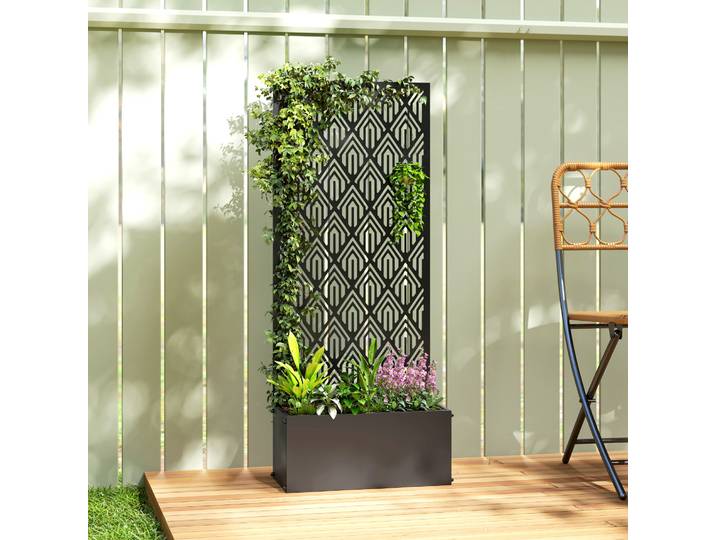 Outsunny Jardinière Treillis Métal 45x21,5x110cm Noir