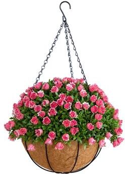 Nearly Natural 19-in UV Resistant Mini Rose and Aptenia Hanging Basket