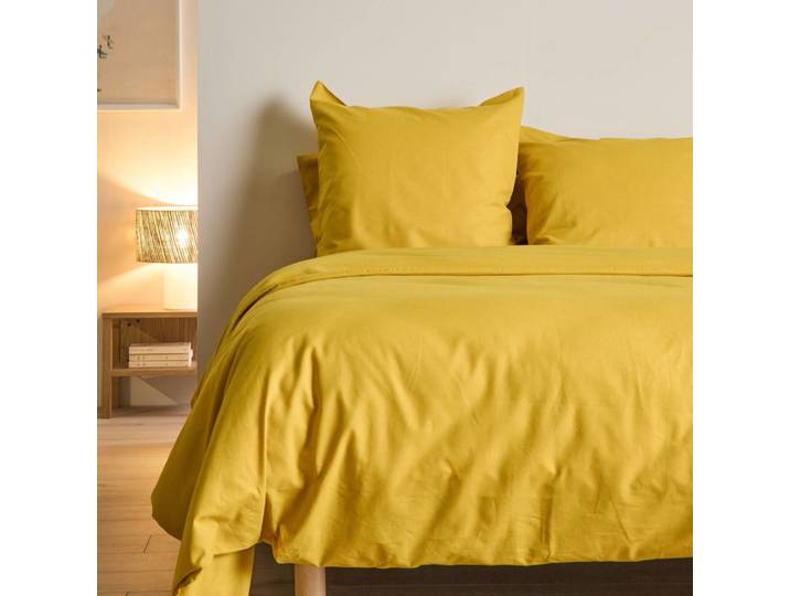 Drap plat en coton et en lin curry 270 x 300 cm