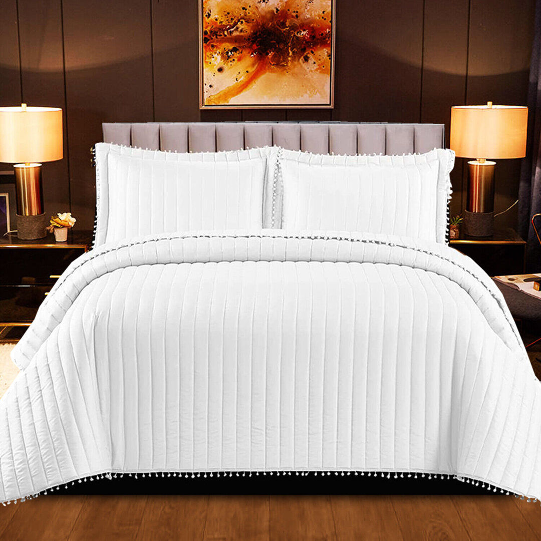 Canora Grey Aliya-Grace Striped Quilted Blanket White W185 x L240cm