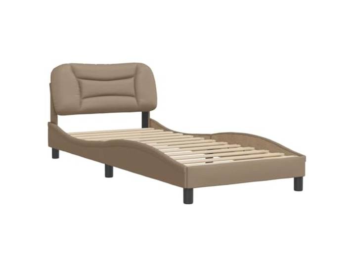 KTHLBRH Bettgestell Hvar Cappuccino 90 x 190 cm Kunstleder Mit gepolstertem Kopfteil, Latten aus Sperrholz, gewelltes Design, leicht zu reinigen