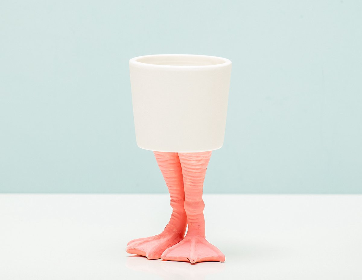 Bitten Bloempot met Flamingopoten - Mini porseleinen plantenbak voor op tafel