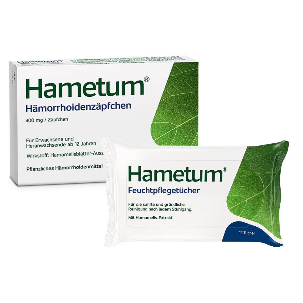 Hametum Feuchtpflegetücher 12er + Hämorrhoiden Zäpfchen 10er 1 St Set