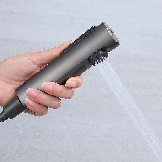 Famanu Dubbele straal bidet handdouche met flexibele slang en houder, zwart