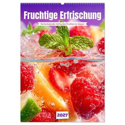 Fruchtige Erfrischung - Küchenkalender mit bunten Früchten im Wasser (Wandkalender 2027 DIN A2 hoch), CALVENDO Monatskalender