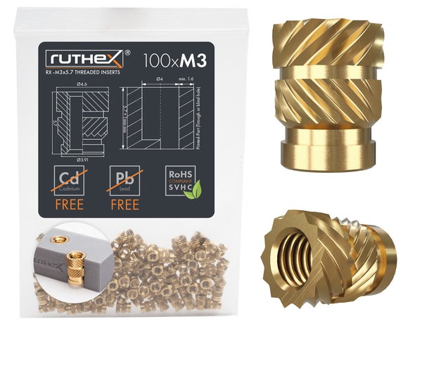 Ruthex M3 threaded insert – Rx-M3x5.7 - 100 pcs GE-M3x57-001