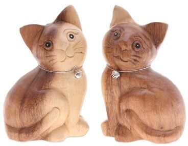 Novica Handmade Melodic Meows Wood Figurines (Set Of 2)