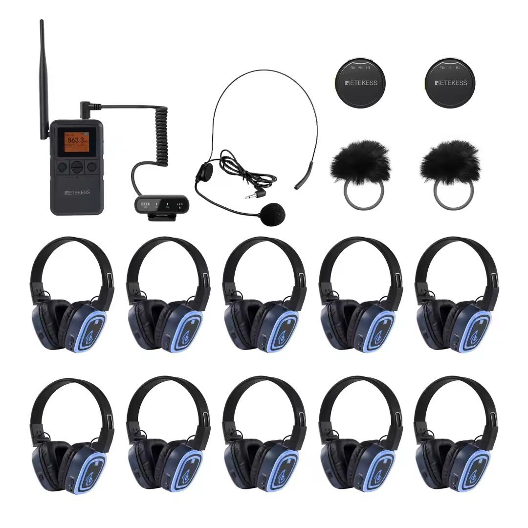 Retekess TA003P TA004S Tragbarer Silent Kopfhörer, 6 Kanäle, austauschbarer Akku, Bluetooth, Bass-Boost, für Fitness Yoga Meditation Klangheilung