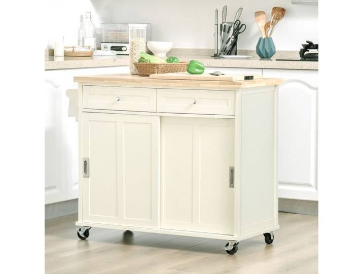 Îlot de cuisine pour ustensiles et accessoires avec tiroirs armoire et porte-serviettes 110 x 49 5 x 89 5 cm blanc