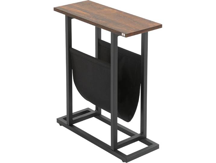 HOMCOM bijzettafel met stoffen opbergtas - Banktafel - Bijzettafeltje - Nachtkastje - Industrieel - Donkerbruin