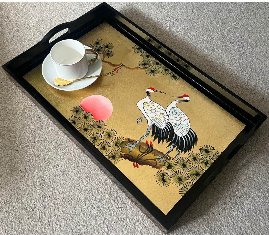 World Menagerie Filbert Gold Leaf Hand Painted Serving Tray Brown 53.5cm W X 33cm D X 10.2cm H