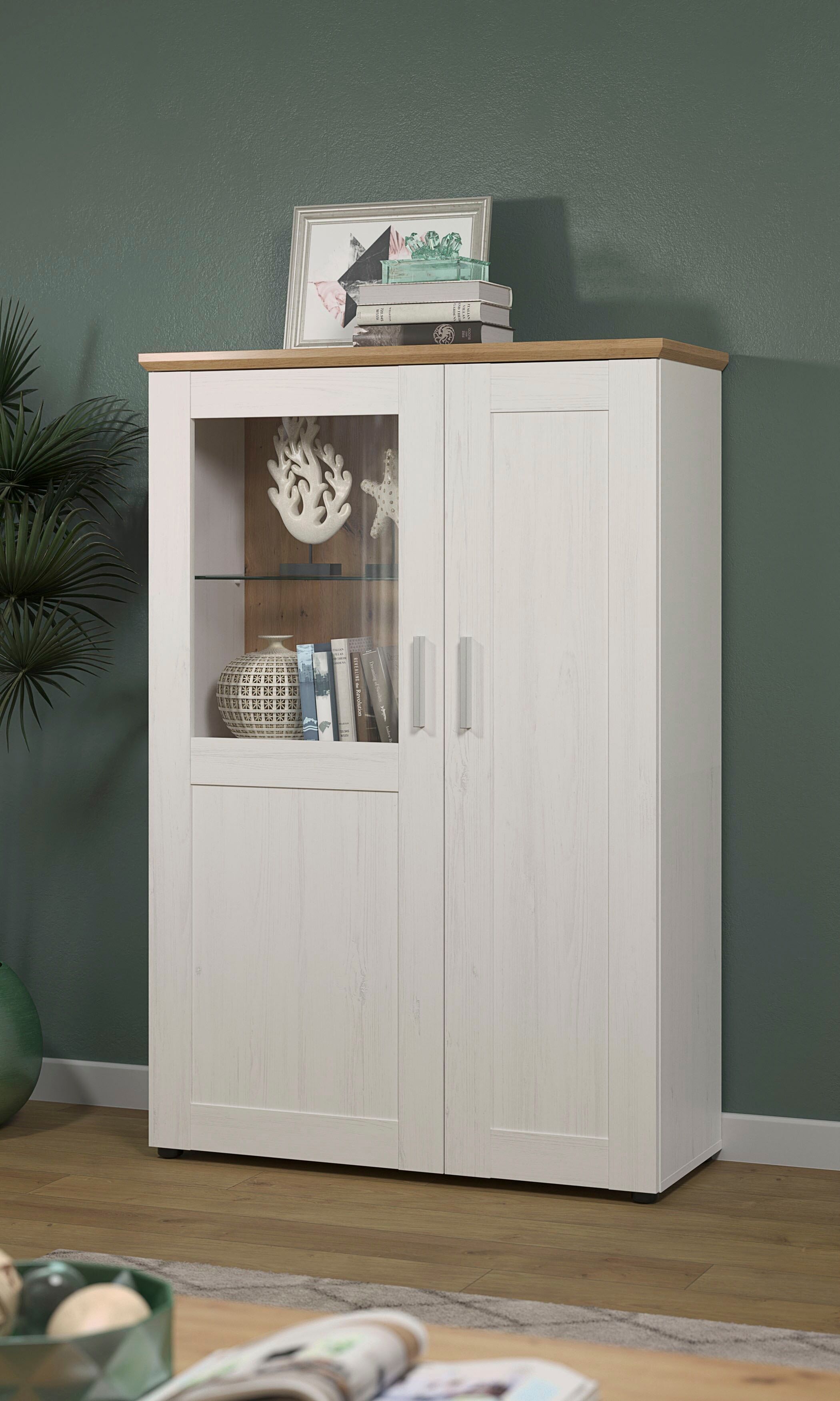 Vitrine HOME AFFAIRE "Nybro", weiss (andersen pine weiß), B:95cm H:140cm T:38cm, Schränke, Vitrine andersen pine weiß Andersen Pine weiss, B/H/T: 95cm x 140cm x 38cm, Türen: 2 Stk.
