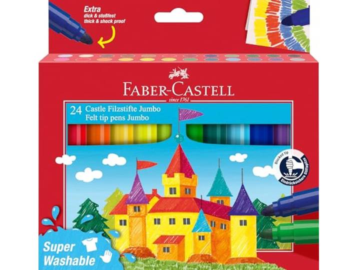 FABER-CASTELL - Jumbo viltstiften set, 24 Super Washable viltstiften