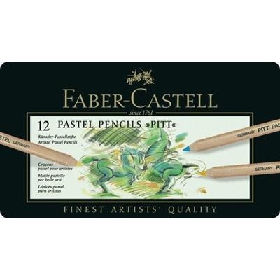 FABER CASTELL Pastellstift Pitt Pastell 12 Stifte farbig sortiert im Metalletui Packung mit 3 Stück
