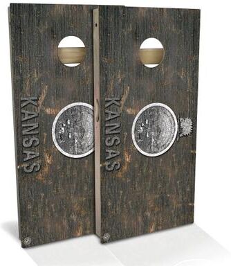 Skip's Garage Kansas Flag Rustic Outdoor Cornhole Board Set