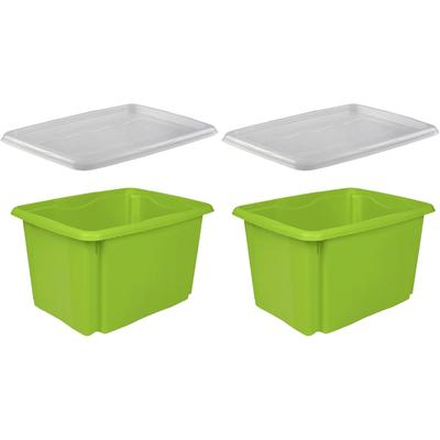 Stapelbox KEEEPER "emil", grün, B:34,5cm H:27cm T:44,5cm, Polypropylen, Aufbewahrungsboxen, Stapelbox, 30 L, mit Deckel, hochwertiger Kunststoff