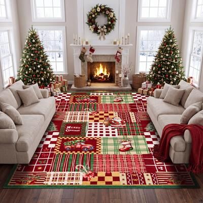 Garvee Christmas Patchwork Washable Area Rug