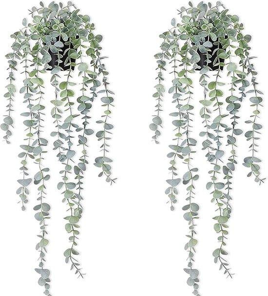 Unyqoos 2-delige set kunstplanten met zwarte pot, realistisch groen, lengte 56 cm